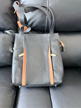 Valentina Black Shoulder Bag with Brown Trim